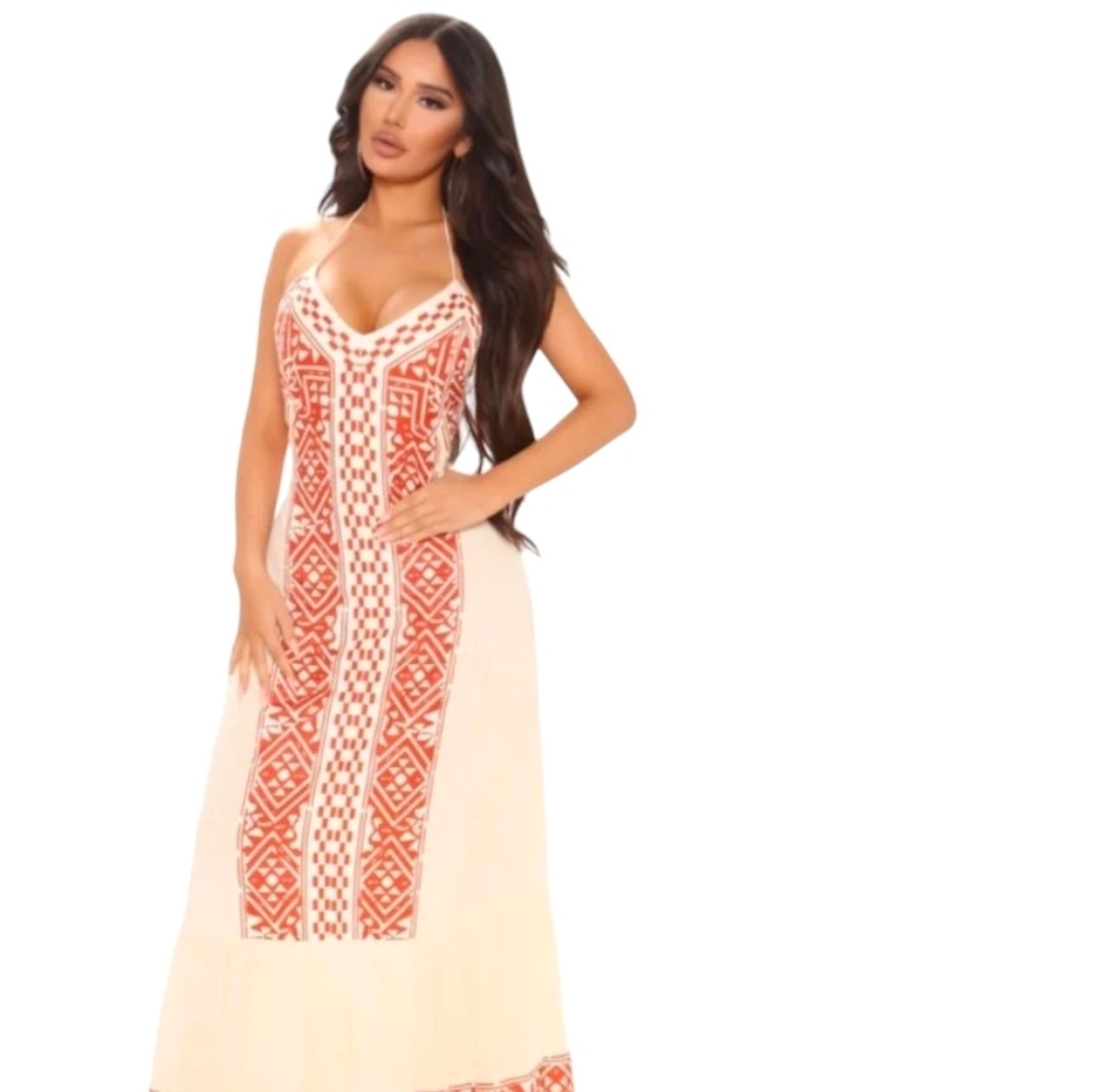 NWT Hayleigh Boho Halter Maxi Dress Large - Picture 1 of 7